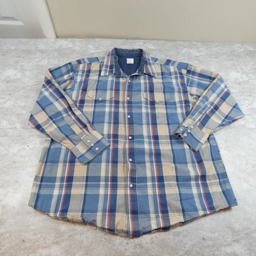 Wrangler Work Shirt Heavy Denim Plaid Snap Up